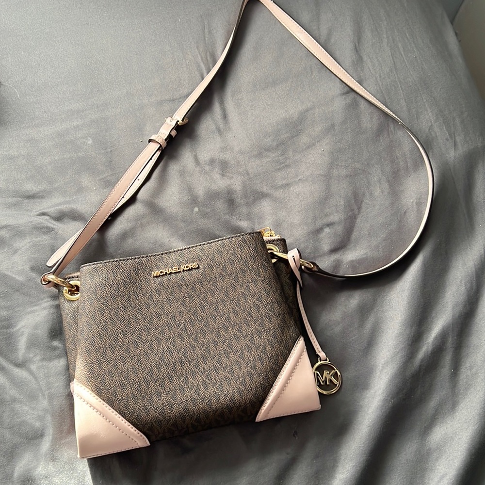 Michael Kors pink and brown messenger purse